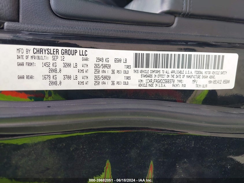 2013 Jeep Grand Cherokee Laredo Altitude VIN: 1C4RJFAG0DC568370 Lot: 39682051