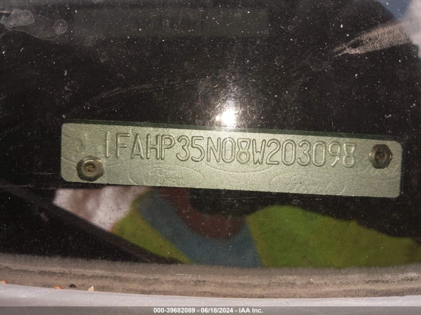 2008 Ford Focus Se/Ses VIN: 1FAHP35N08W203098 Lot: 39682089
