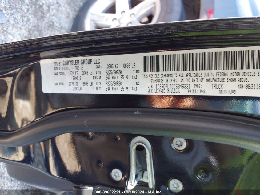 2012 Ram 1500 Slt VIN: 1C6RD7LT5CS346331 Lot: 39682221