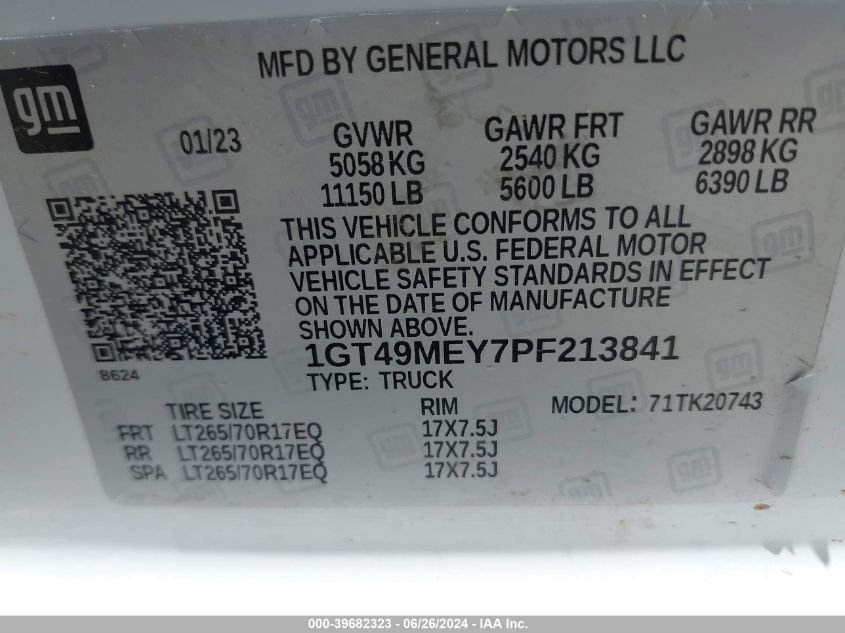 2023 GMC Sierra K2500 Sle VIN: 1GT49MEY7PF213841 Lot: 39682323