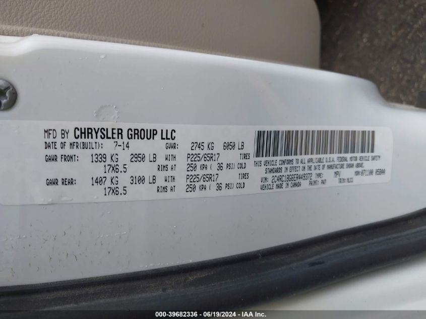 2014 Chrysler Town & Country Touring VIN: 2C4RC1BG6ER449372 Lot: 39682336