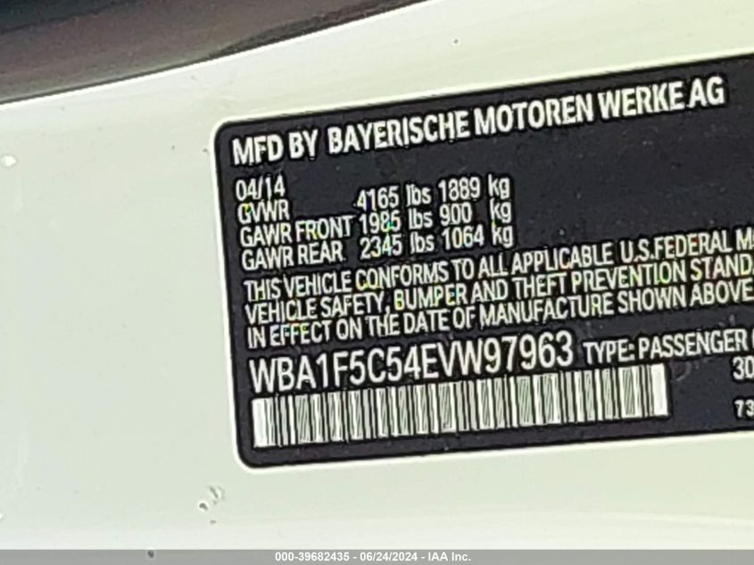 2014 BMW 228I VIN: WBA1F5C54EVW97963 Lot: 39682435