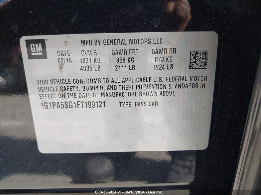 2015 Chevrolet Cruze Ls Auto VIN: 1G1PA5SG1F7199121 Lot: 39682461