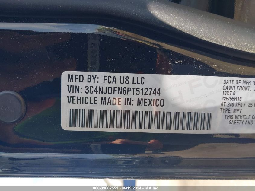 2023 Jeep Compass Latitude Lux Fwd VIN: 3C4NJDFN6PT512744 Lot: 39682551