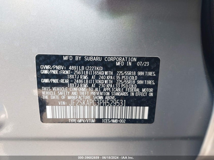 2023 Subaru Forester Limited VIN: JF2SKAPC3PH529531 Lot: 39682659