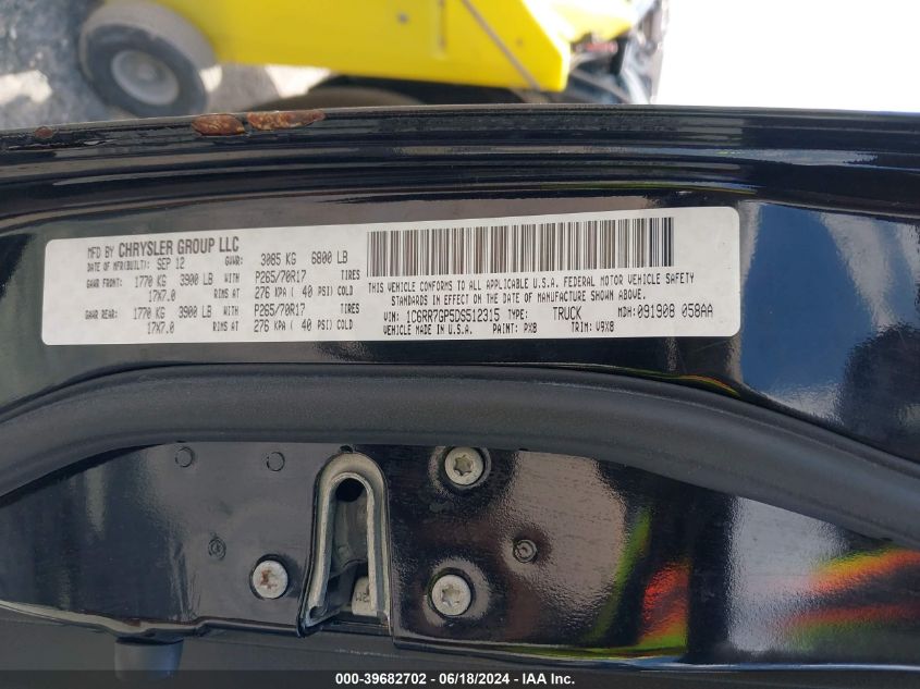 2013 Ram 1500 Slt VIN: 1C6RR7GP5DS512315 Lot: 39682702