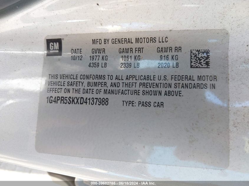 2013 Buick Verano Convenience Group VIN: 1G4PR5SKXD4137988 Lot: 39682785