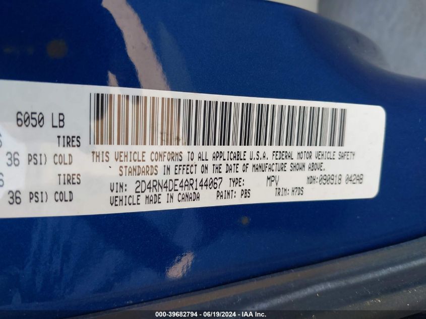 2010 Dodge Grand Caravan Se VIN: 2D4RN4DE4AR144067 Lot: 39682794