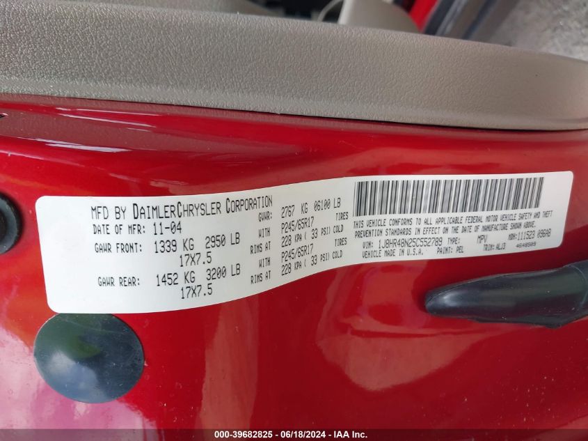 2005 Jeep Grand Cherokee Laredo VIN: 1J8HR48N25C552789 Lot: 39682825