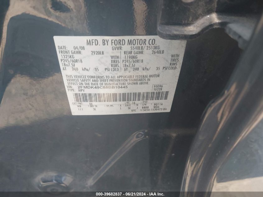 2FMDK49C88BB10445 2008 Ford Edge Limited