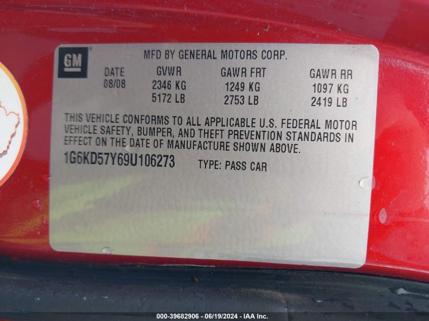 2009 Cadillac Dts 1Sb VIN: 1G6KD57Y69U106273 Lot: 39682906