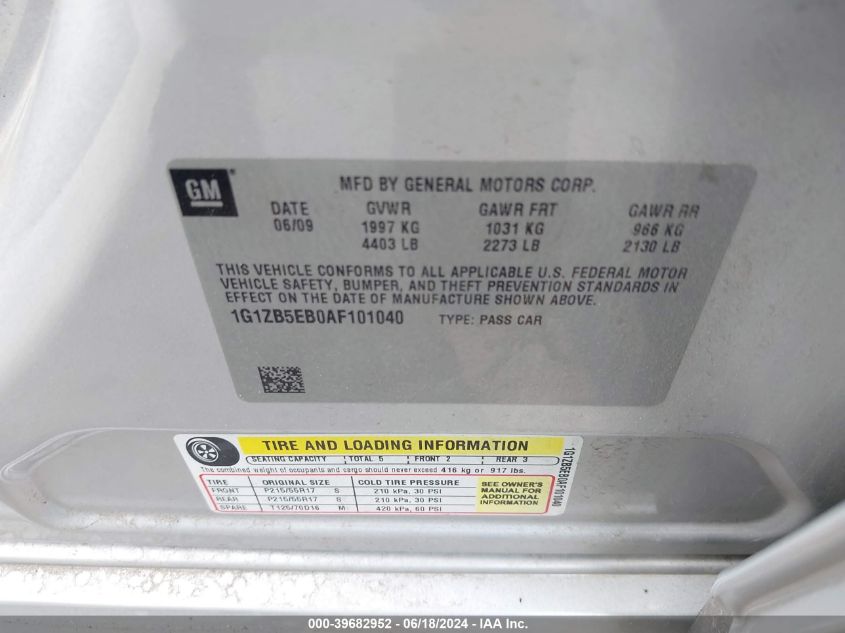 2010 Chevrolet Malibu Ls VIN: 1G1ZB5EB0AF101040 Lot: 39682952