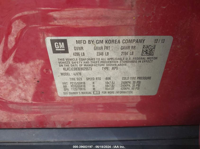 2014 Buick Encore Leather VIN: KL4CJCSB3EB625573 Lot: 39683197