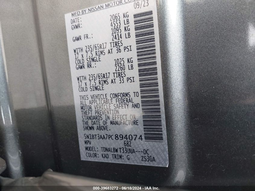 2023 NISSAN ROGUE S FWD - 5N1BT3AA7PC894074