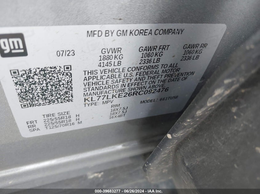 VIN KL77LKE26RC092476 2024 CHEVROLET TRAX FWD ACTIV