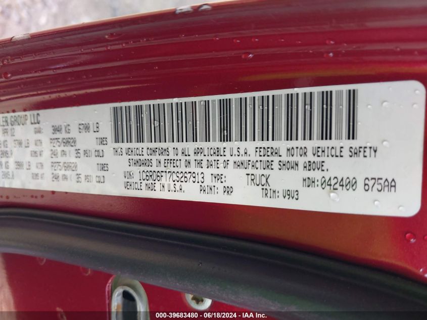 2012 Ram 1500 St VIN: 1C6RD6FT7CS267913 Lot: 39683480