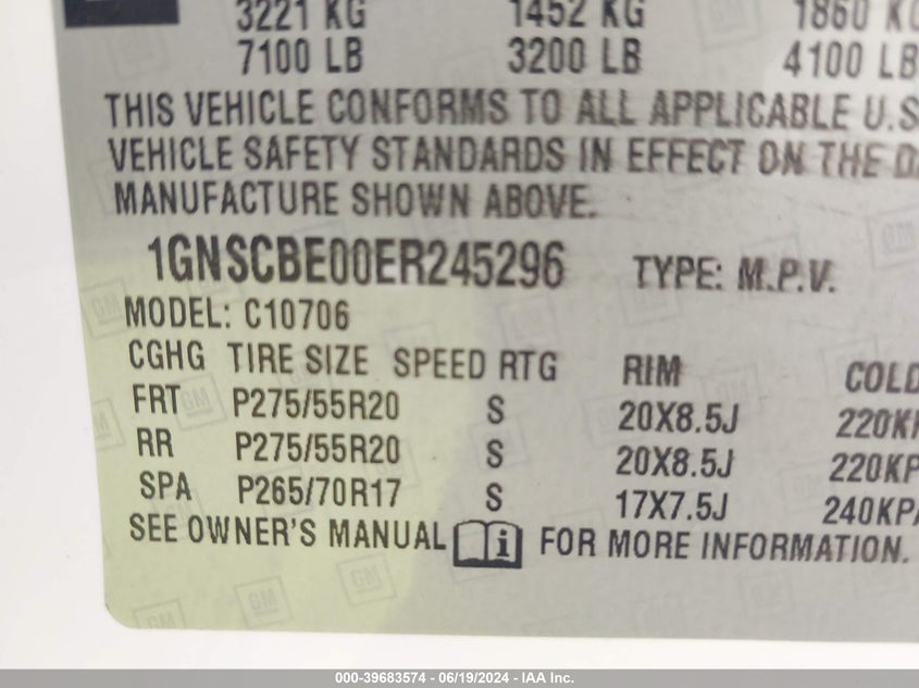 2014 Chevrolet Tahoe Lt VIN: 1GNSCBE00ER245296 Lot: 39683574