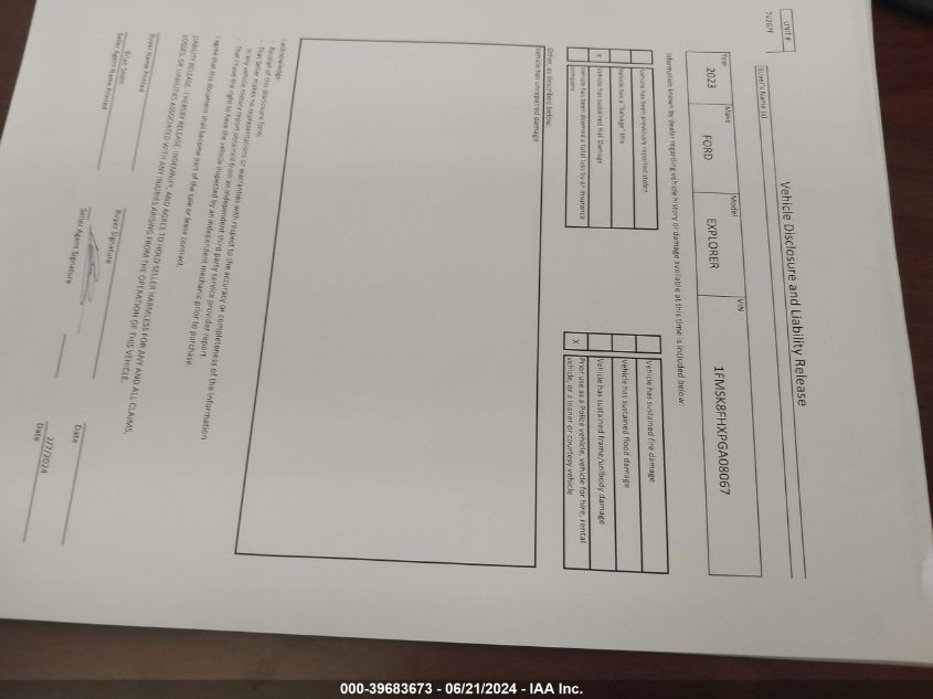 2023 Ford Explorer Limited VIN: 1FMSK8FHXPGA08067 Lot: 39683673