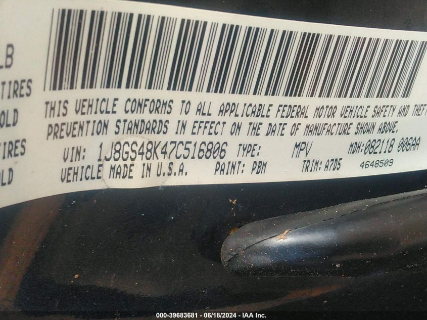 2007 Jeep Grand Cherokee Laredo VIN: 1J8GS48K47C516806 Lot: 39683681