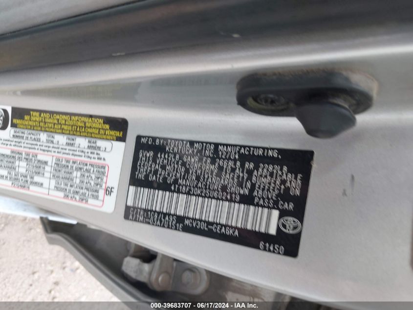 2005 Toyota Camry Xle V6 VIN: 4T1BF30K25U602419 Lot: 39683707