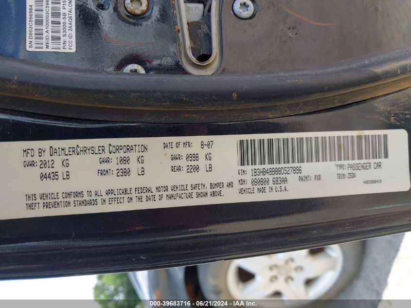 2008 Dodge Caliber Sxt VIN: 1B3HB48B88D527896 Lot: 39683716