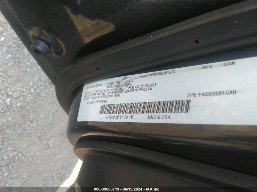 2007 Subaru Legacy 2.5Gt Limited VIN: 4S3BL676274200989 Lot: 39683719