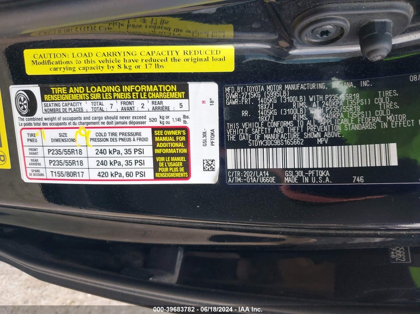 2011 Toyota Sienna Limited V6 VIN: 5TDYK3DC9BS165662 Lot: 39683782