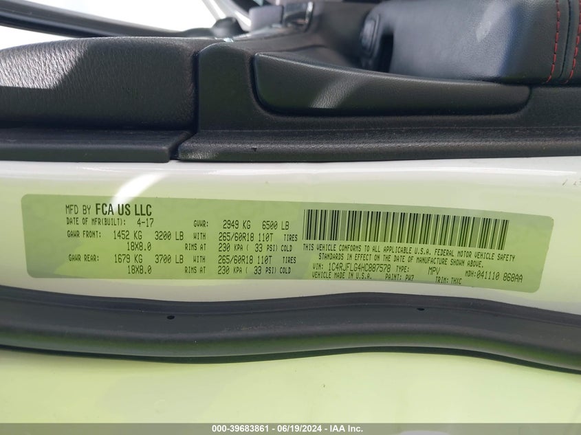 2017 Jeep Grand Cherokee Trailhawk VIN: 1C4RJFLG4HC887578 Lot: 39683861