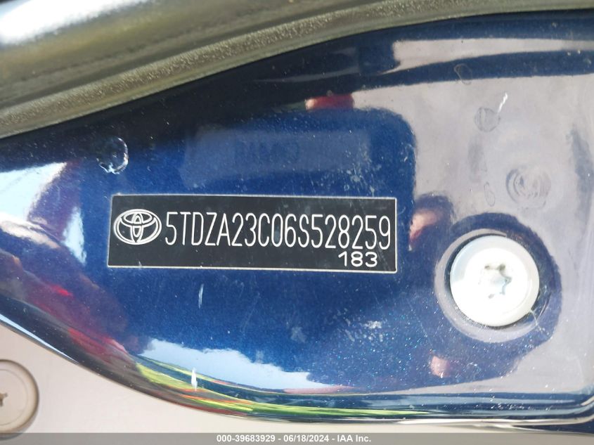 2006 Toyota Sienna Le VIN: 5TDZA23C06S528259 Lot: 39683929