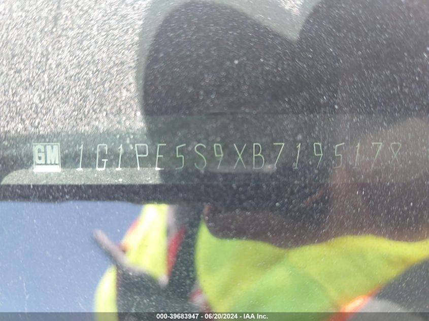 2011 Chevrolet Cruze Lt VIN: 1G1PE5S9XB7195178 Lot: 39683947