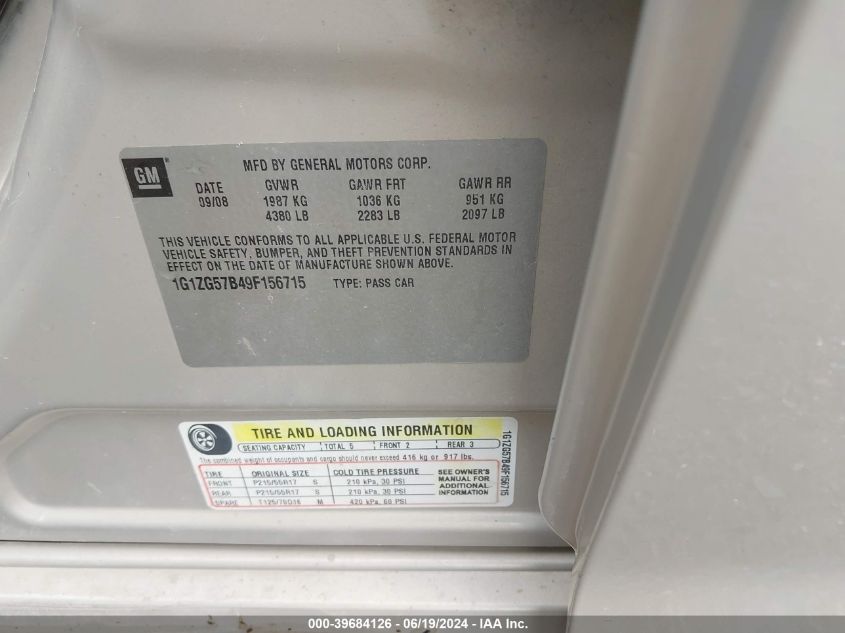 2009 Chevrolet Malibu Ls VIN: 1G1ZG57B49F156715 Lot: 39684126