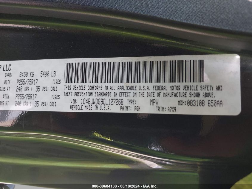 2012 Jeep Wrangler Unlimited Sport VIN: 1C4BJWDG9CL127266 Lot: 39684138