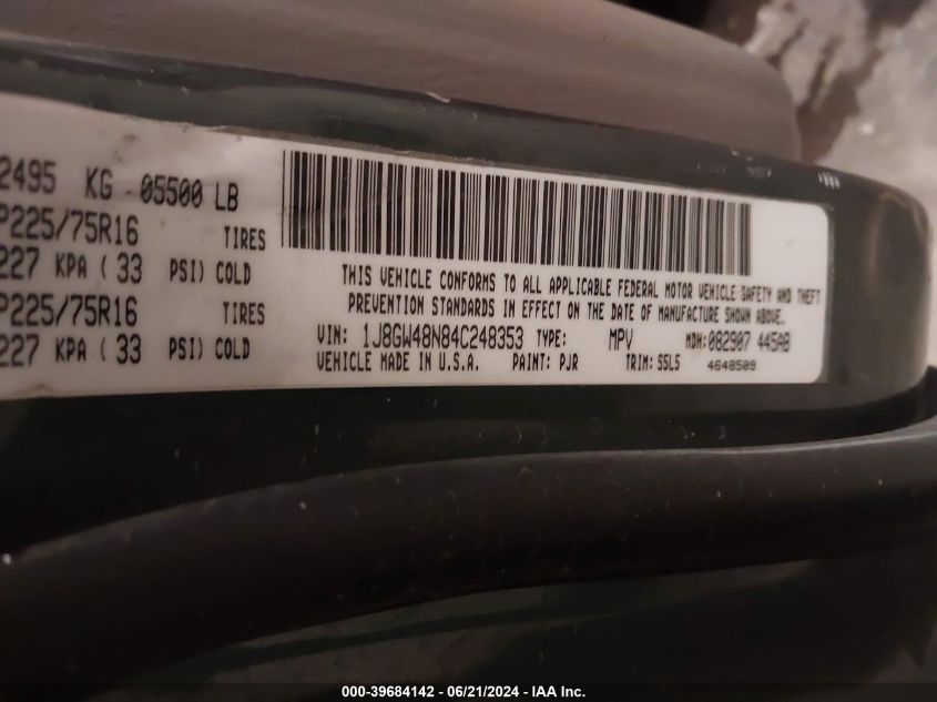 2004 Jeep Grand Cherokee Laredo VIN: 1J8GW48N84C248353 Lot: 39684142