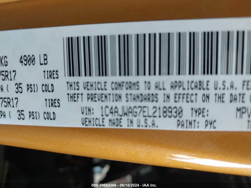 2014 Jeep Wrangler Sport VIN: 1C4AJWAG7EL218930 Lot: 39684366