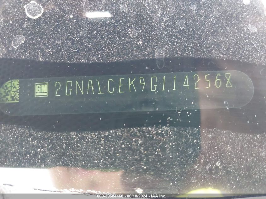 2016 Chevrolet Equinox Lt VIN: 2GNALCEK9G1142568 Lot: 39684460