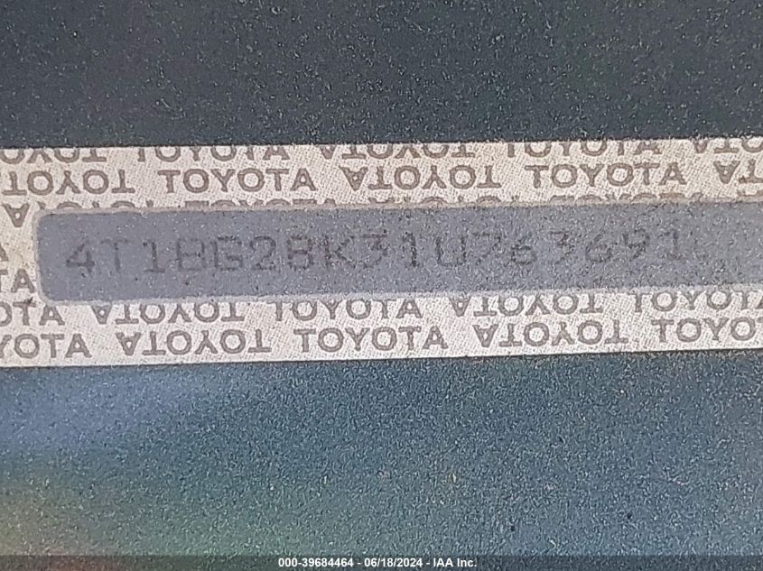 4T1BG28K31U763691 2001 Toyota Camry Le