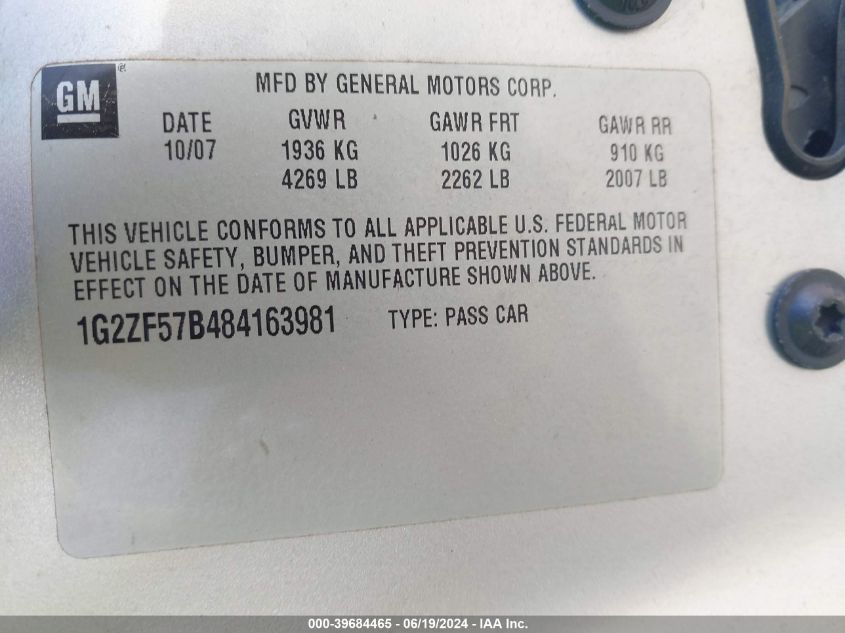 1G2ZF57B484163981 2008 Pontiac G6 Value Leader