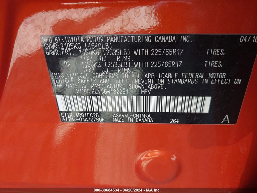 2016 TOYOTA RAV4 XLE - 2T3RFREV5GW482291