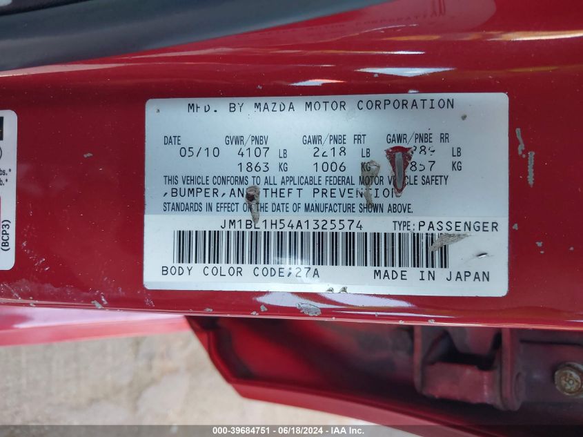 2010 Mazda Mazda3 S Sport VIN: JM1BL1H54A1325574 Lot: 39684751