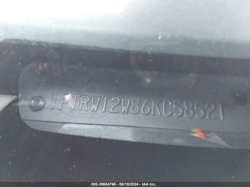 2006 Ford F150 Supercrew VIN: 1FTRW12W86KC58521 Lot: 39684766