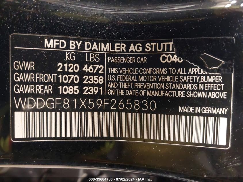 2009 Mercedes-Benz C 300 Luxury 4Matic/Sport 4Matic VIN: WDDGF81X59F265830 Lot: 39684783