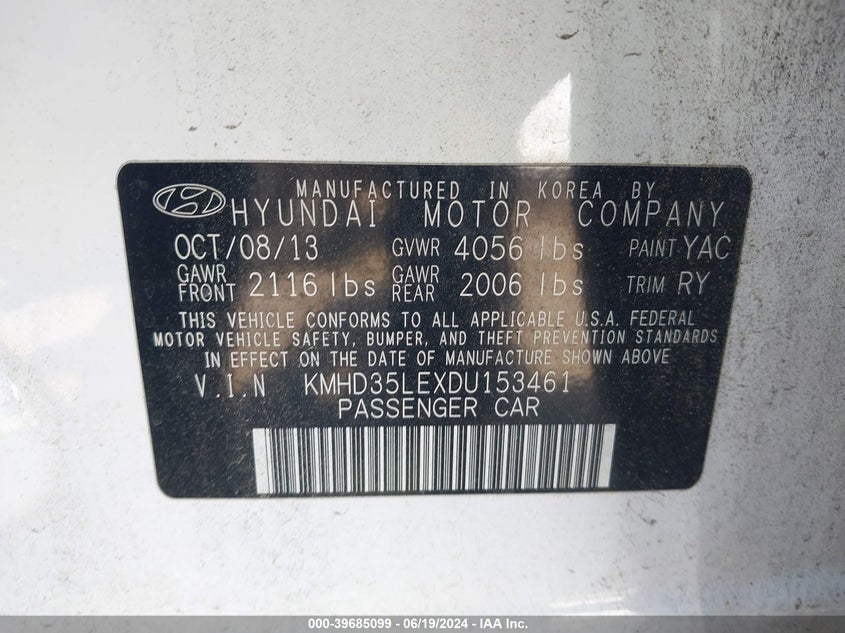2013 Hyundai Elantra Gt VIN: KMHD35LEXDU153461 Lot: 39685099