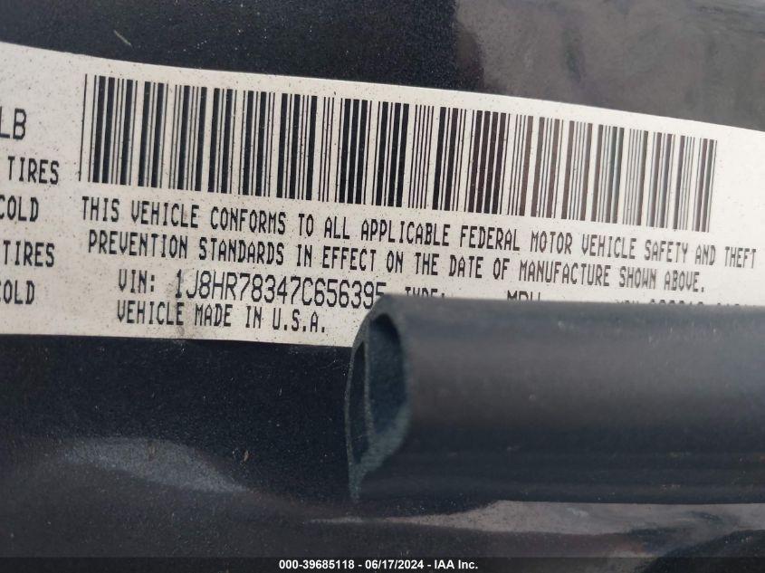 2007 Jeep Grand Cherokee Srt8 VIN: 1J8HR78347C656395 Lot: 39685118