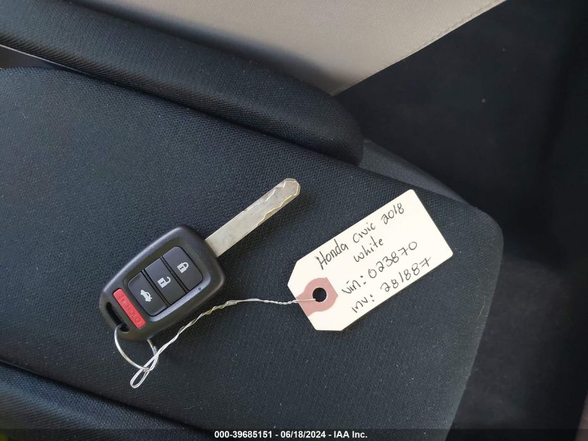 2018 Honda Civic Lx VIN: 19XFC2F50JE023870 Lot: 39685151