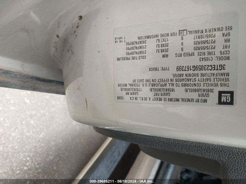 2009 GMC Sierra 1500 Sle VIN: 3GTEC23059G167399 Lot: 39685211