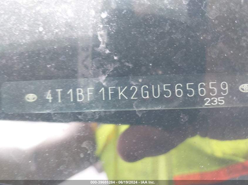 2016 Toyota Camry Se VIN: 4T1BF1FK2GU565659 Lot: 39685284