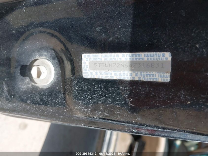 2004 Toyota Tacoma Base V6 VIN: 5TEWN72N64Z316831 Lot: 39685312