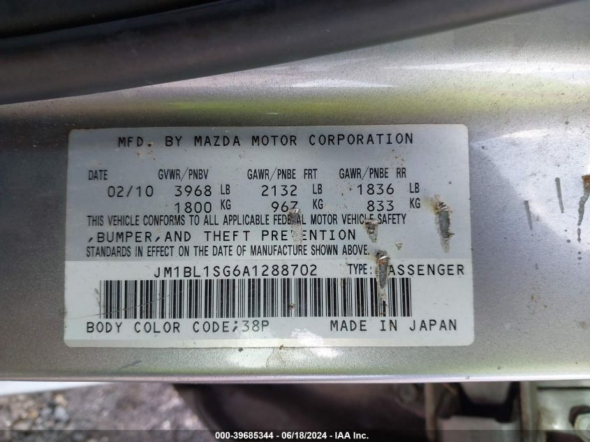 JM1BL1SG6A1288702 | 2010 MAZDA MAZDA3