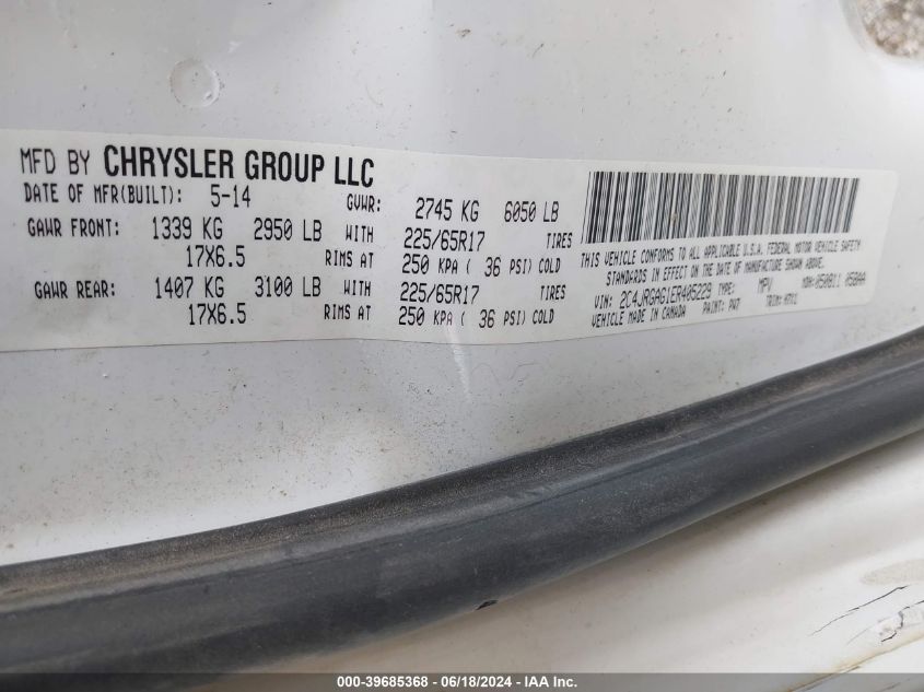 2014 Ram Cargo Tradesman VIN: 2C4JRGAG1ER405229 Lot: 39685368