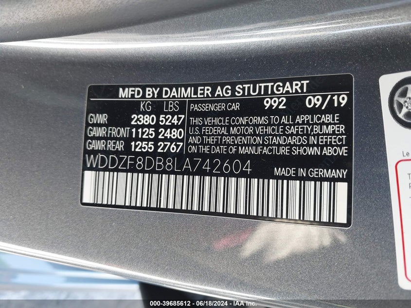 2020 MERCEDES-BENZ E 350 VIN: WDDZF8DB8LA742604